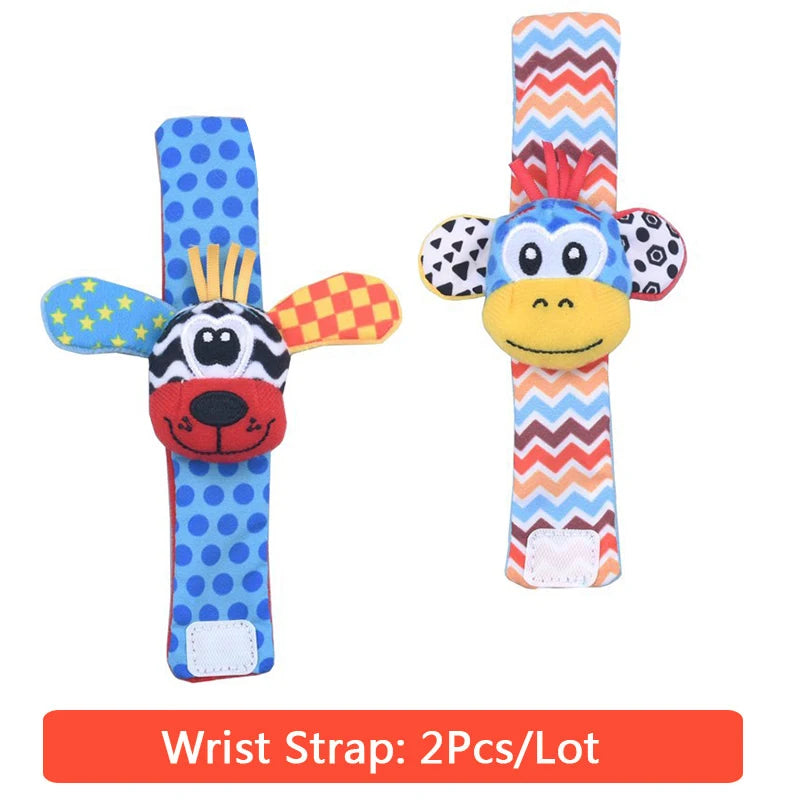 Cartoon Plush Socks Wrist Strap Rattles Baby Toys 0-12 Months