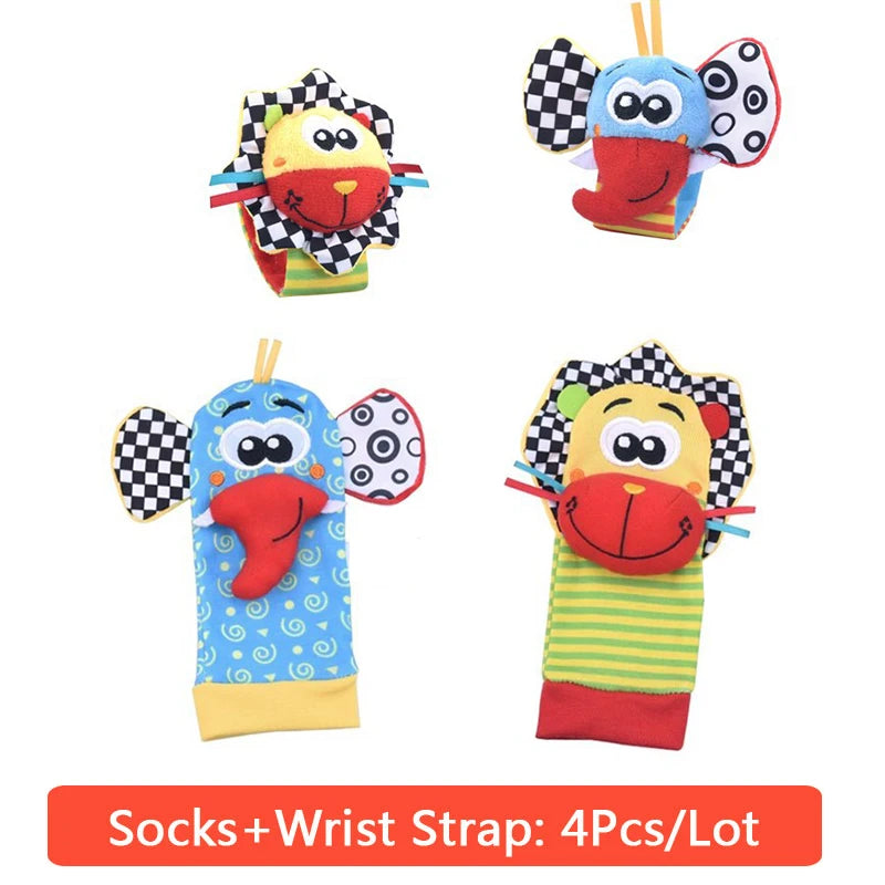 Cartoon Plush Socks Wrist Strap Rattles Baby Toys 0-12 Months