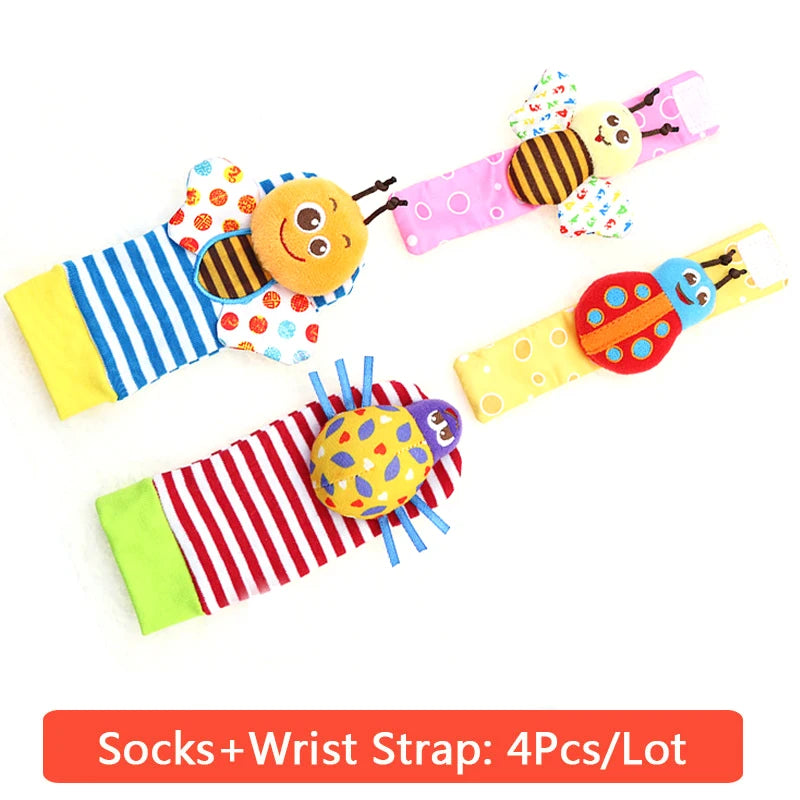 Cartoon Plush Socks Wrist Strap Rattles Baby Toys 0-12 Months