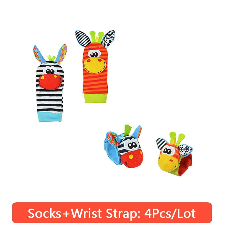 Cartoon Plush Socks Wrist Strap Rattles Baby Toys 0-12 Months