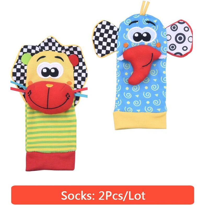 Cartoon Plush Socks Wrist Strap Rattles Baby Toys 0-12 Months