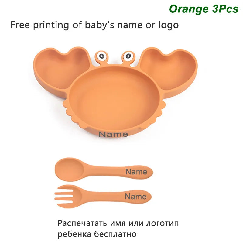 Fun Crab Silicone Tableware Set - Personalized for Your Baby!