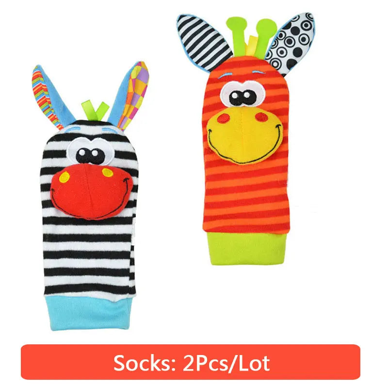 Cartoon Plush Socks Wrist Strap Rattles Baby Toys 0-12 Months