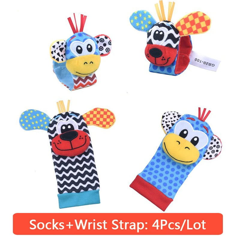 Cartoon Plush Socks Wrist Strap Rattles Baby Toys 0-12 Months