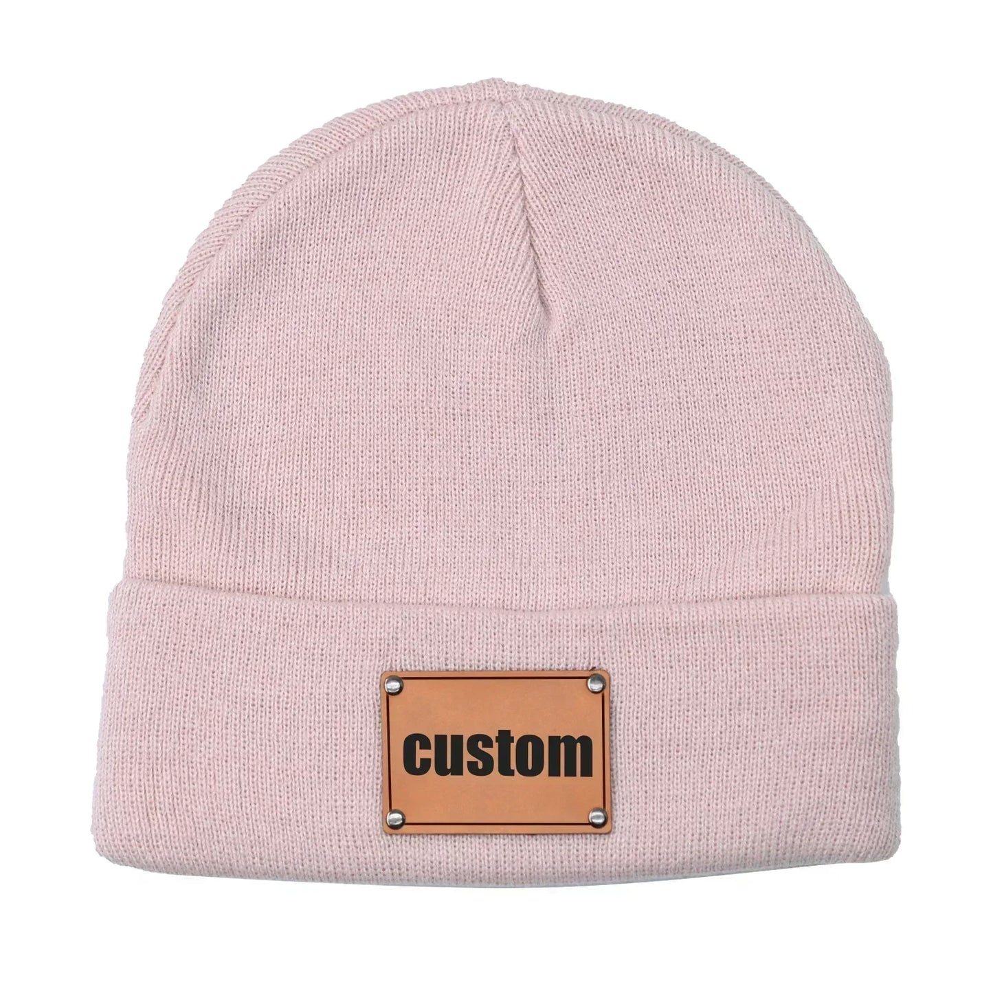 Personalized Knitted Beanie w/Leather Patch