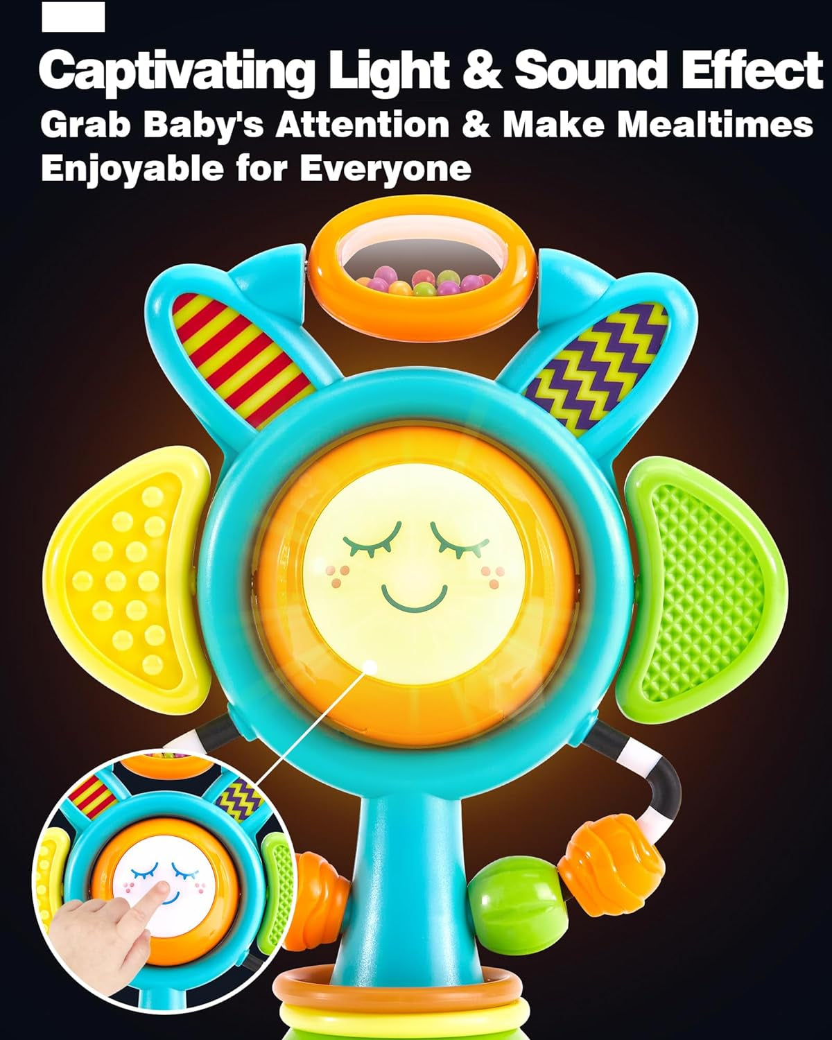 High Chair Toys Sunflower Suction Cup Baby Toys 6-12 Months+ with Light, Sound