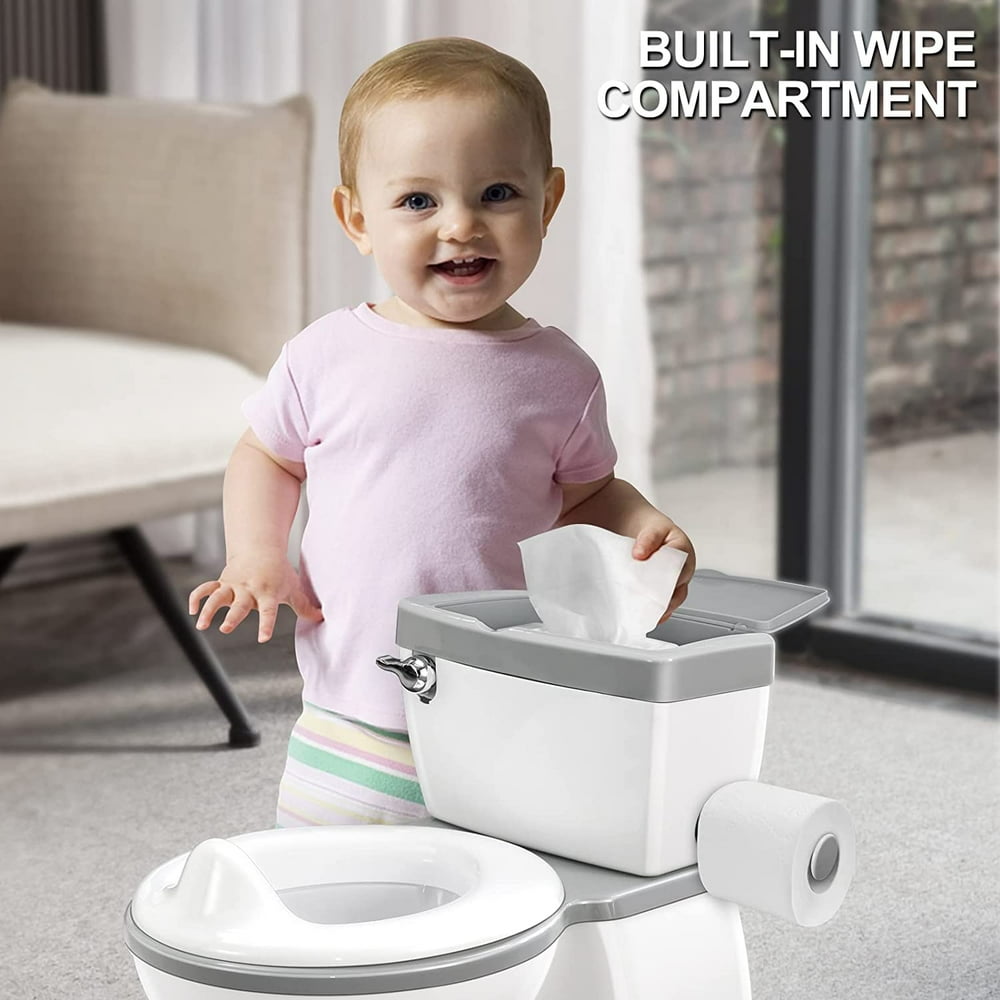 Realistic Potty Training Toilet for Kids and Toddlers W/ Flushing Sounds, Splash Guard