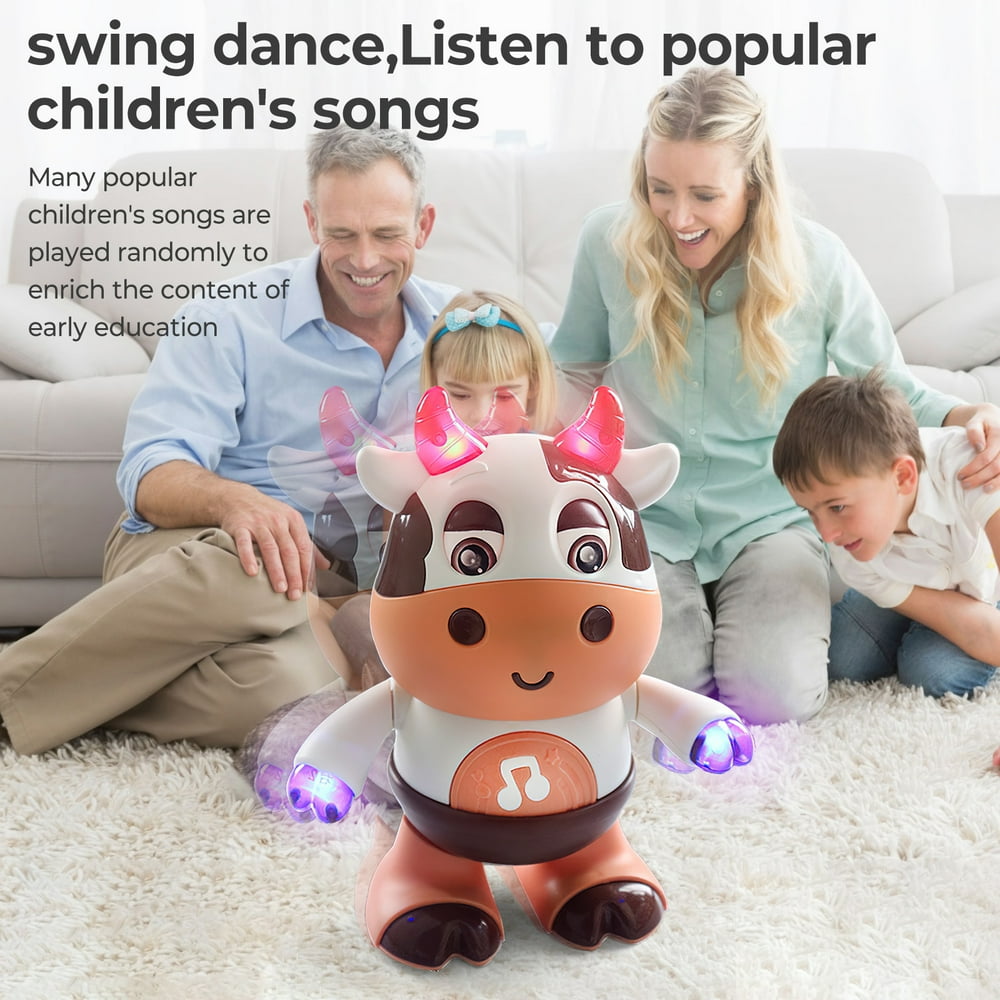 Dancing Baby Cow Musical Toy W/ Music and LED Lights, Toddlers Learning Development Toy for 3-18 Months 