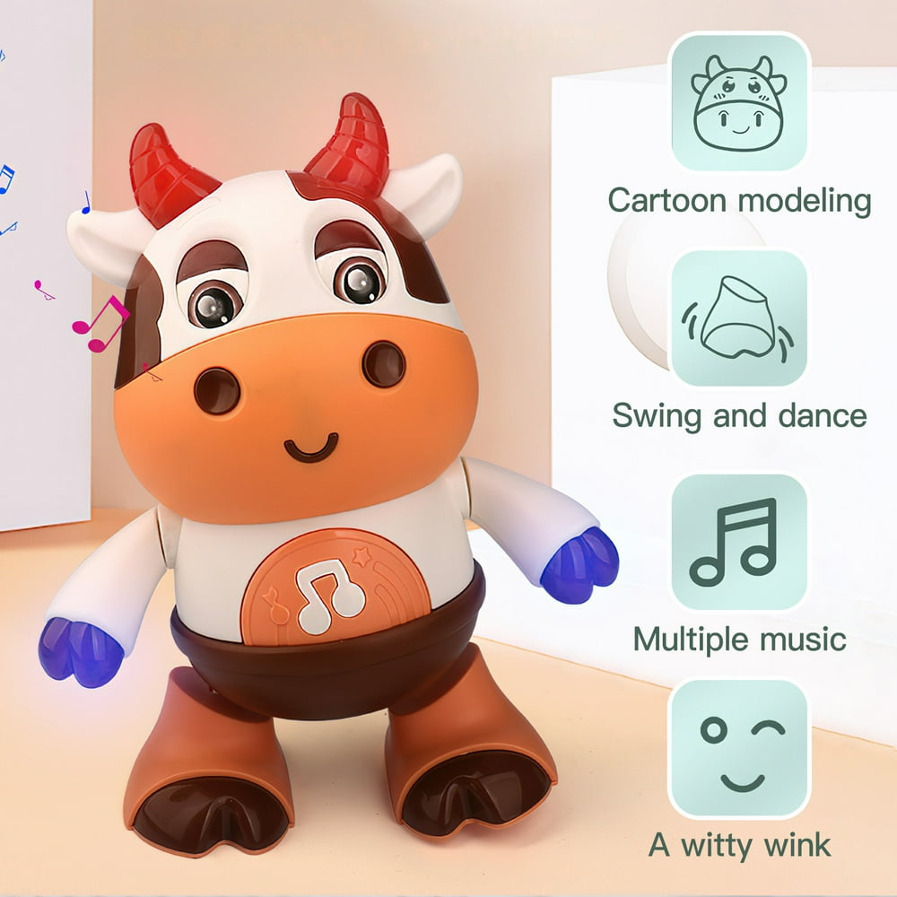 Dancing Baby Cow Musical Toy W/ Music and LED Lights, Toddlers Learning Development Toy for 3-18 Months 