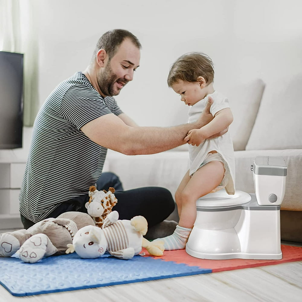 Realistic Potty Training Toilet for Kids and Toddlers W/ Flushing Sounds, Splash Guard