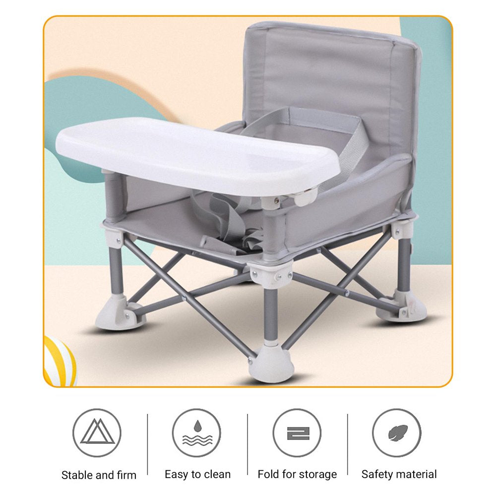 Baby Booster Seat, Portable Baby Seat with Tray for Indoor & Outdoor Eating, Foldable Baby Chair for Boys Girls, Grey