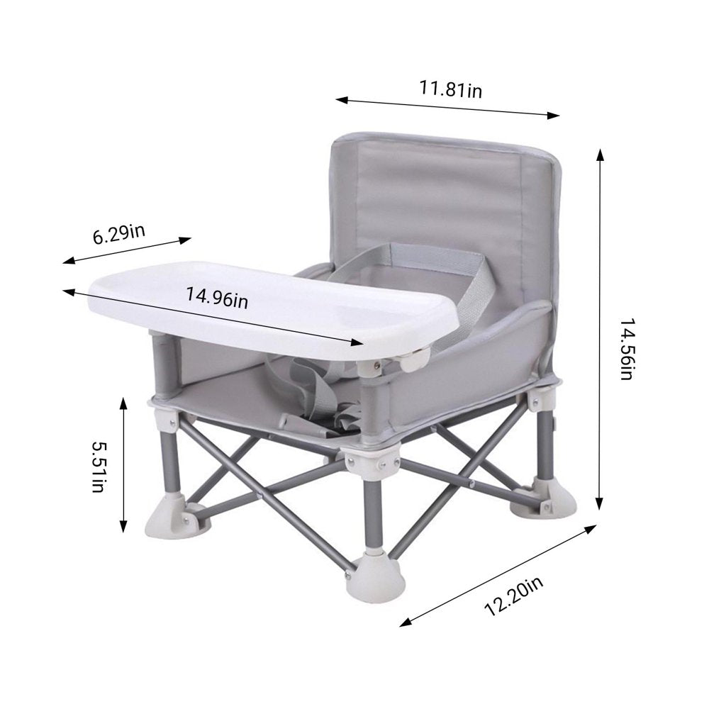 Baby Booster Seat, Portable Baby Seat with Tray for Indoor & Outdoor Eating, Foldable Baby Chair for Boys Girls, Grey