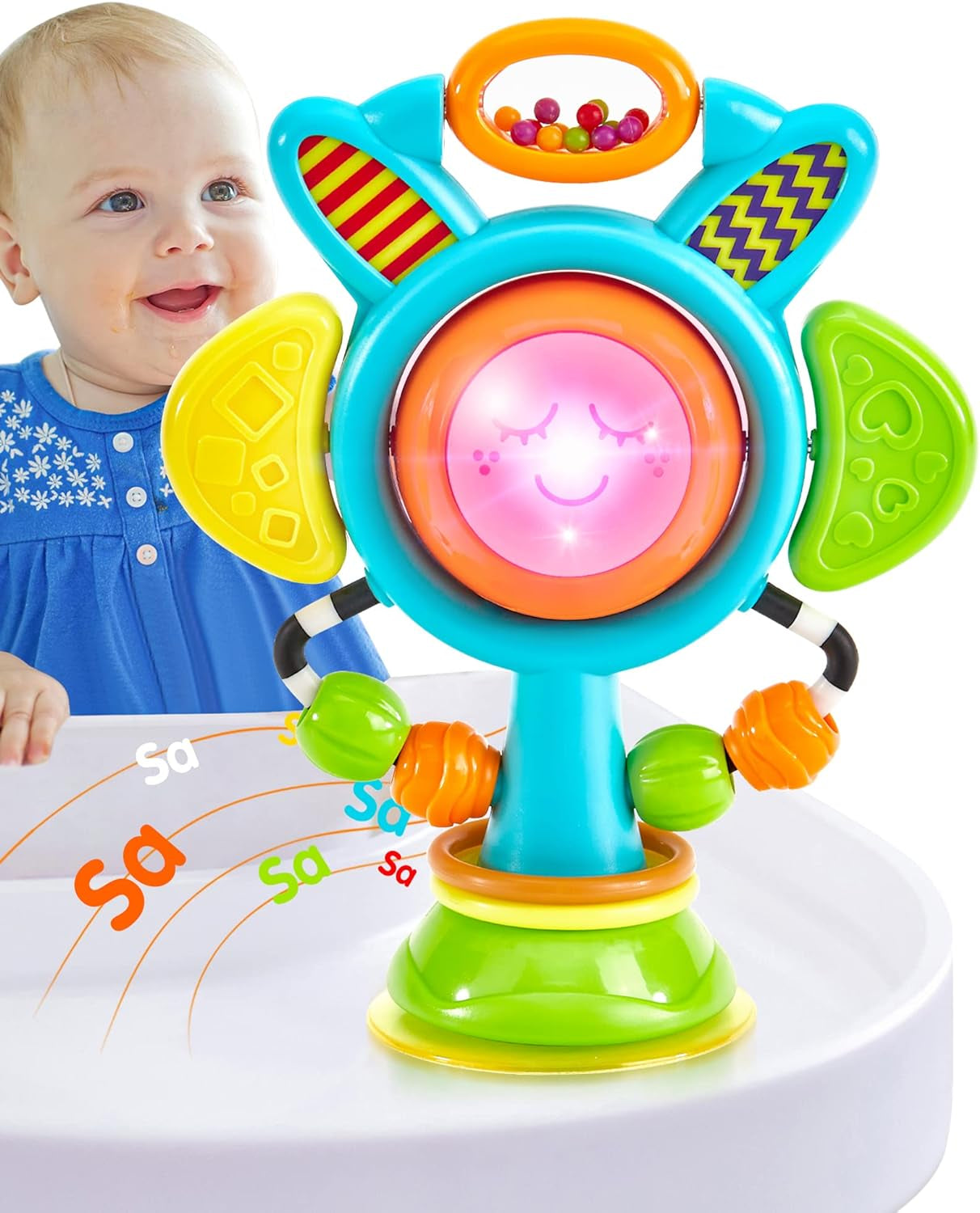 High Chair Toys Sunflower Suction Cup Baby Toys 6-12 Months+ with Light, Sound