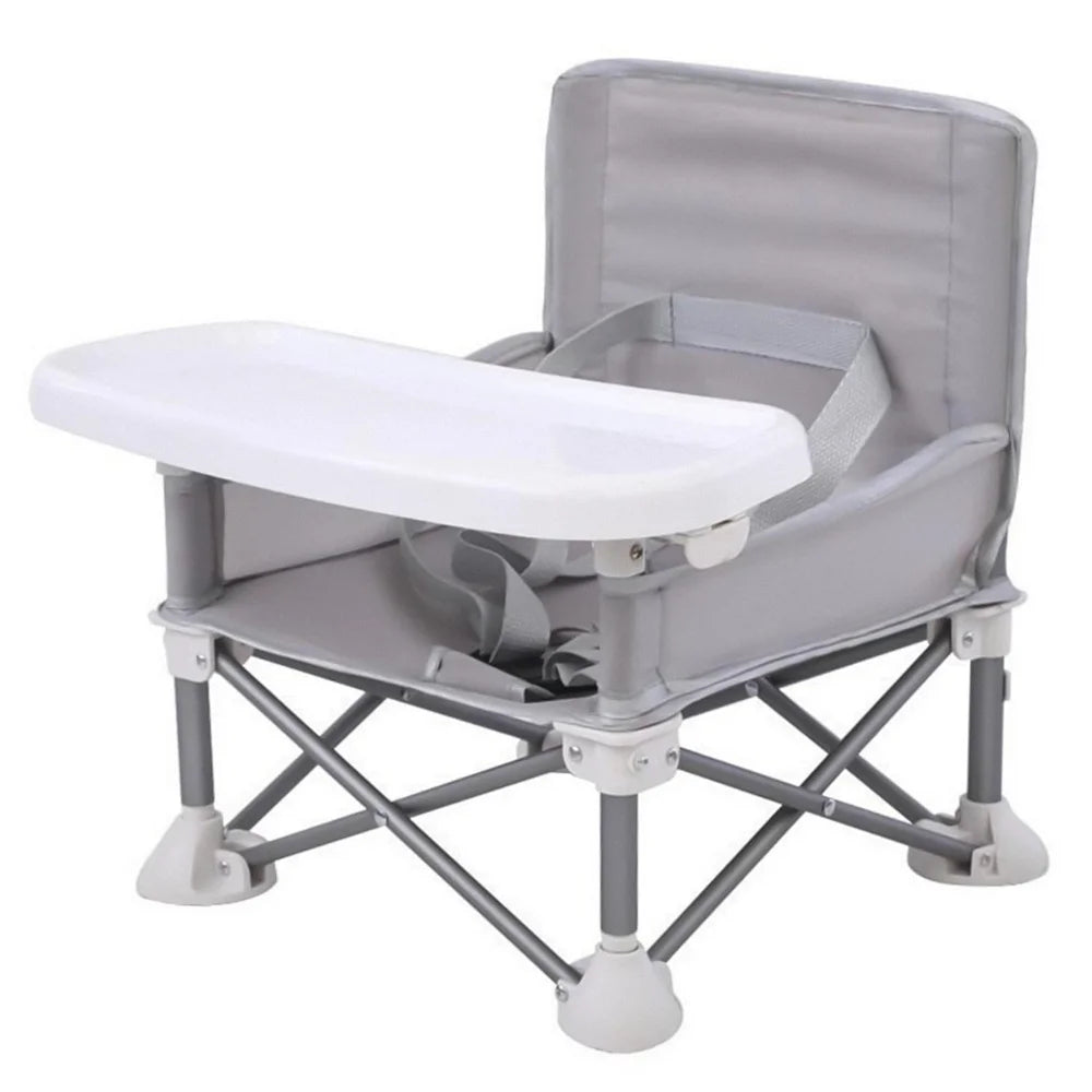 Baby Booster Seat, Portable Baby Seat with Tray for Indoor & Outdoor Eating, Foldable Baby Chair for Boys Girls, Grey