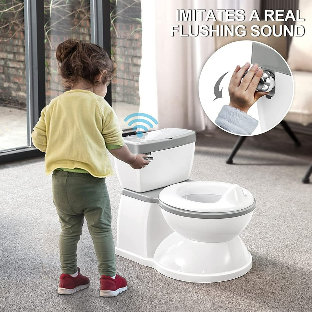 Realistic Potty Training Toilet for Kids and Toddlers W/ Flushing Sounds, Splash Guard